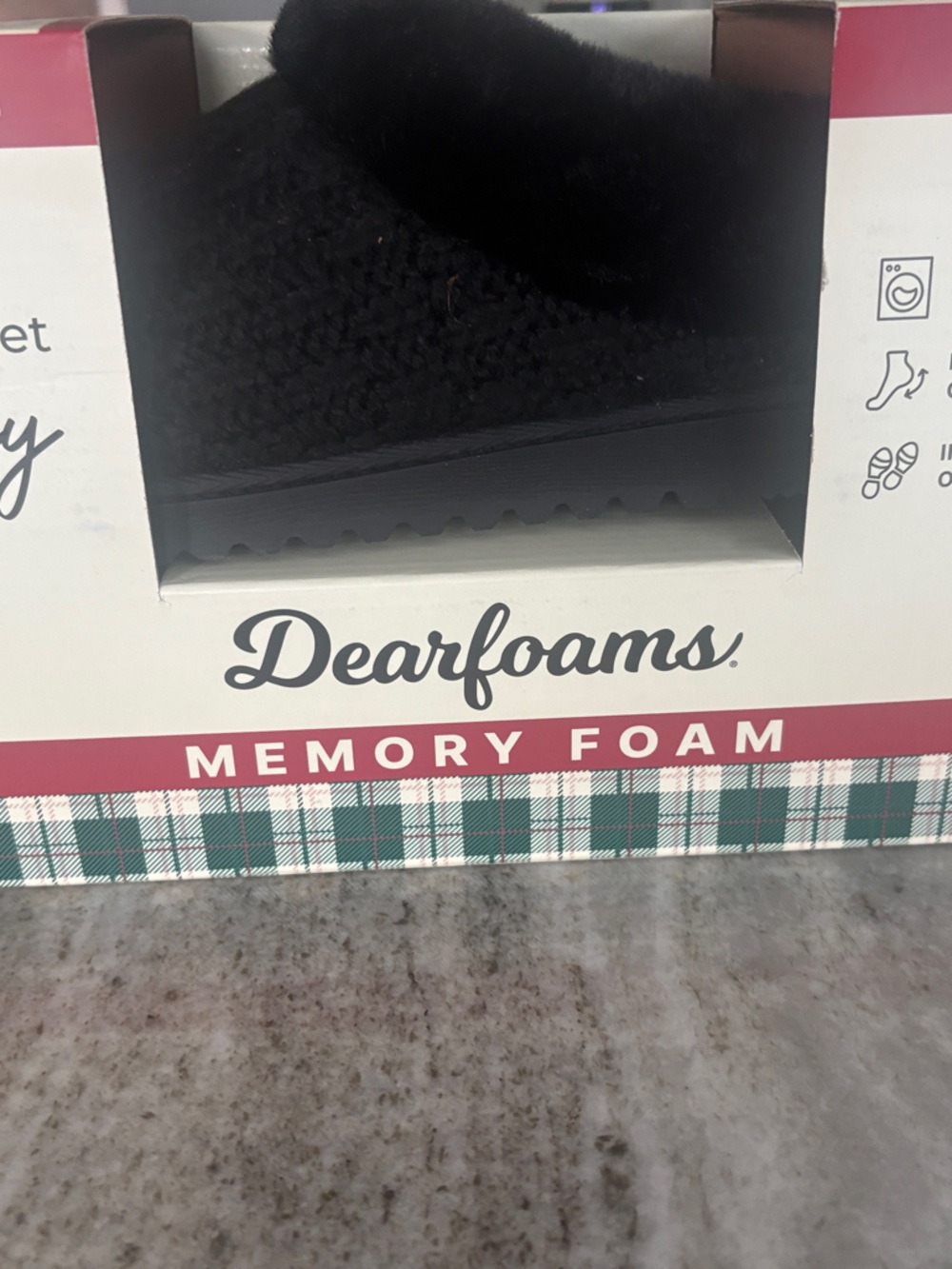dearfoams Women's Black Plush Memory Foam Slippers